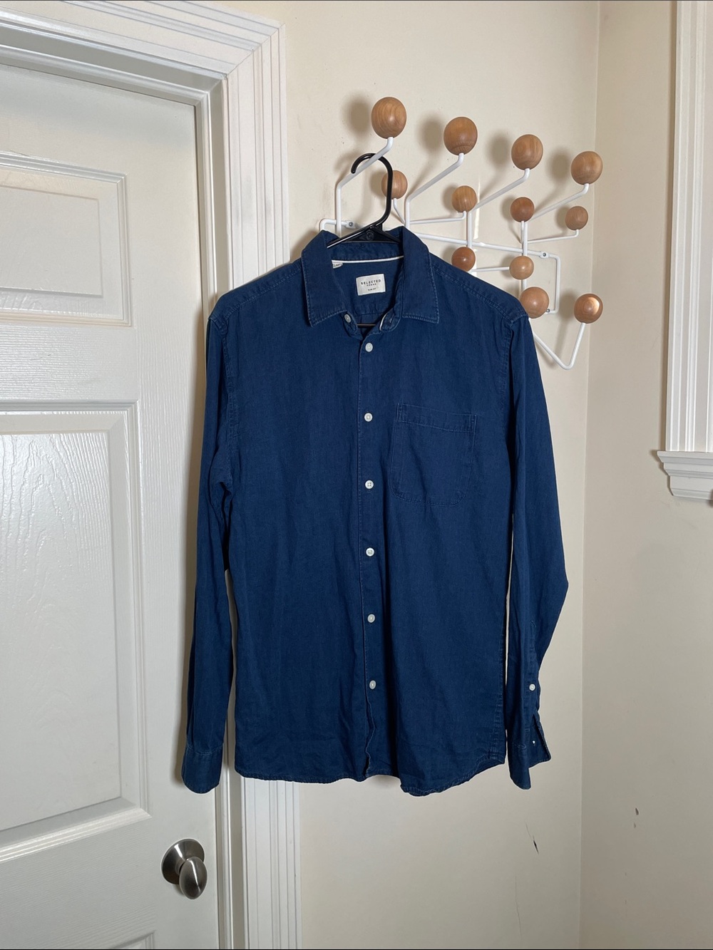 Selected Homme - Slim Fit Chambray Button-Down Shirt Navy M